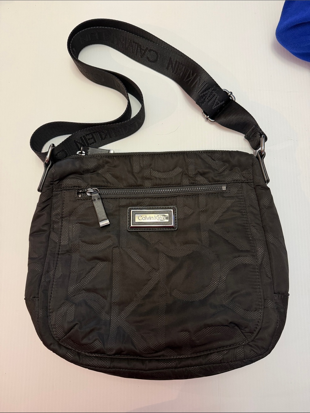 Calvin Klein Black Nylon Crossbody Bag with Branded Strap